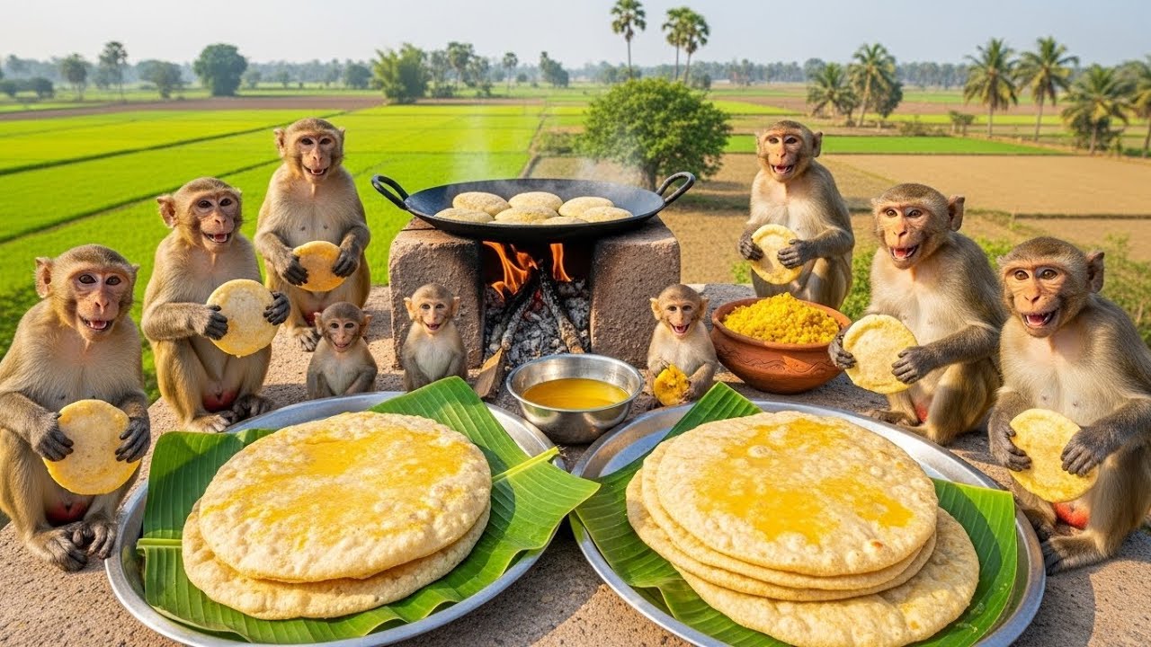 बंदरों ने मिलकर बनाई देसी Puran Poli 😲 | Monkeys Making Puran Poli | Jungle Cooking
