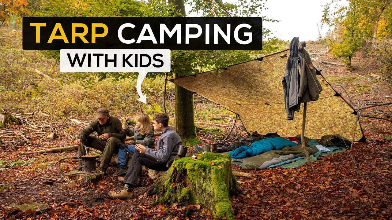 Tarp camping & bushcraft with kids / Steak and beans / Marshmallows at the campfire