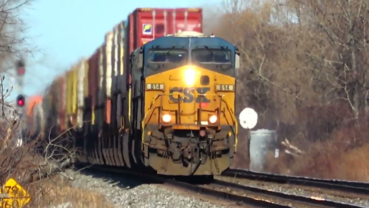 2 Big CSX Trains With Fallen Flags Meet. 3 BNSF Engines Pull Tanker Train. Norfolk Southern Train ++