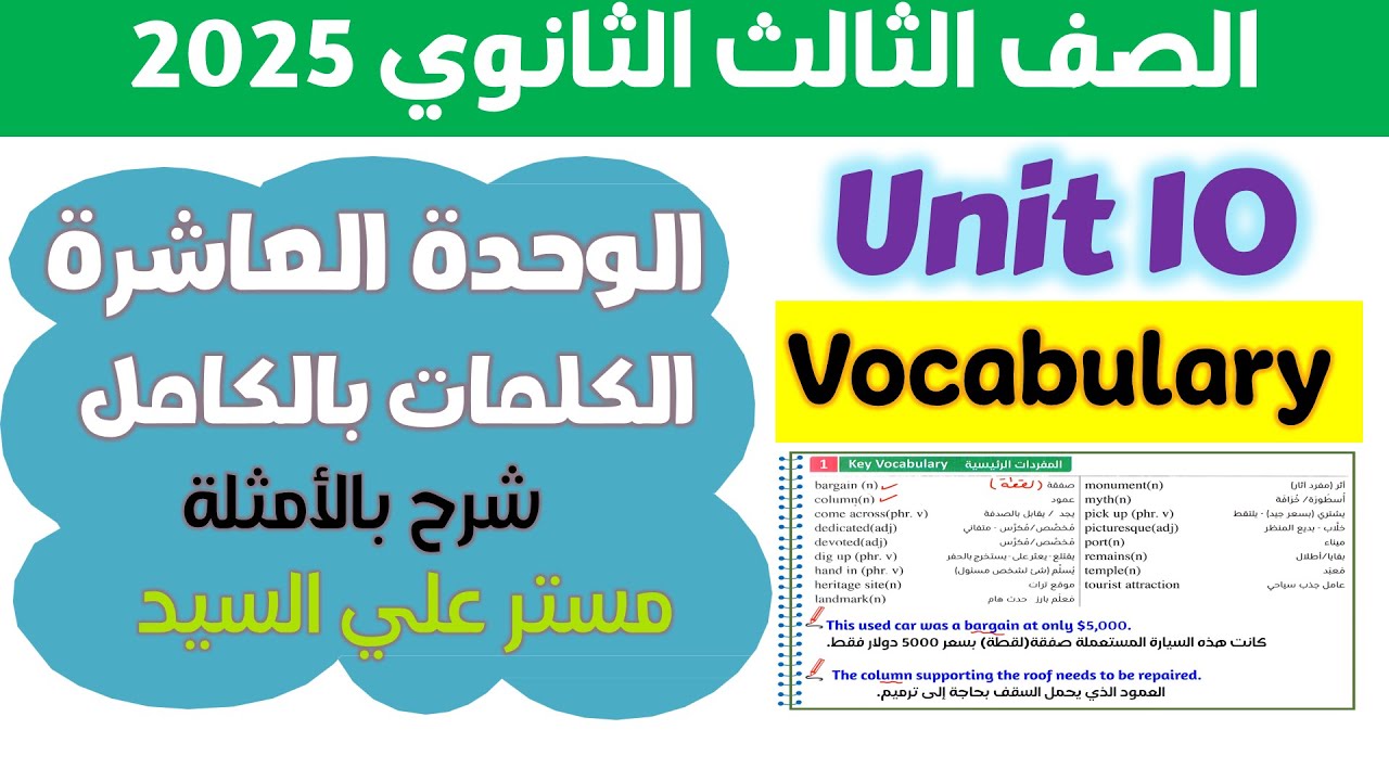 حل كتاب المعاصر انجليزي للصف الثالث الثانوي 2025 شرح كلمات يونت 10 كامله بالامثلة Unit 10