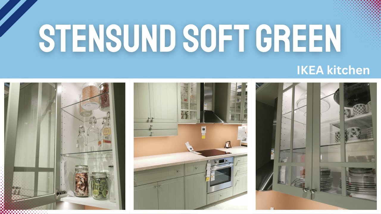 IKEA STENSUND Light Green Kitchen – Classic METOD Design with Glass Cabinets