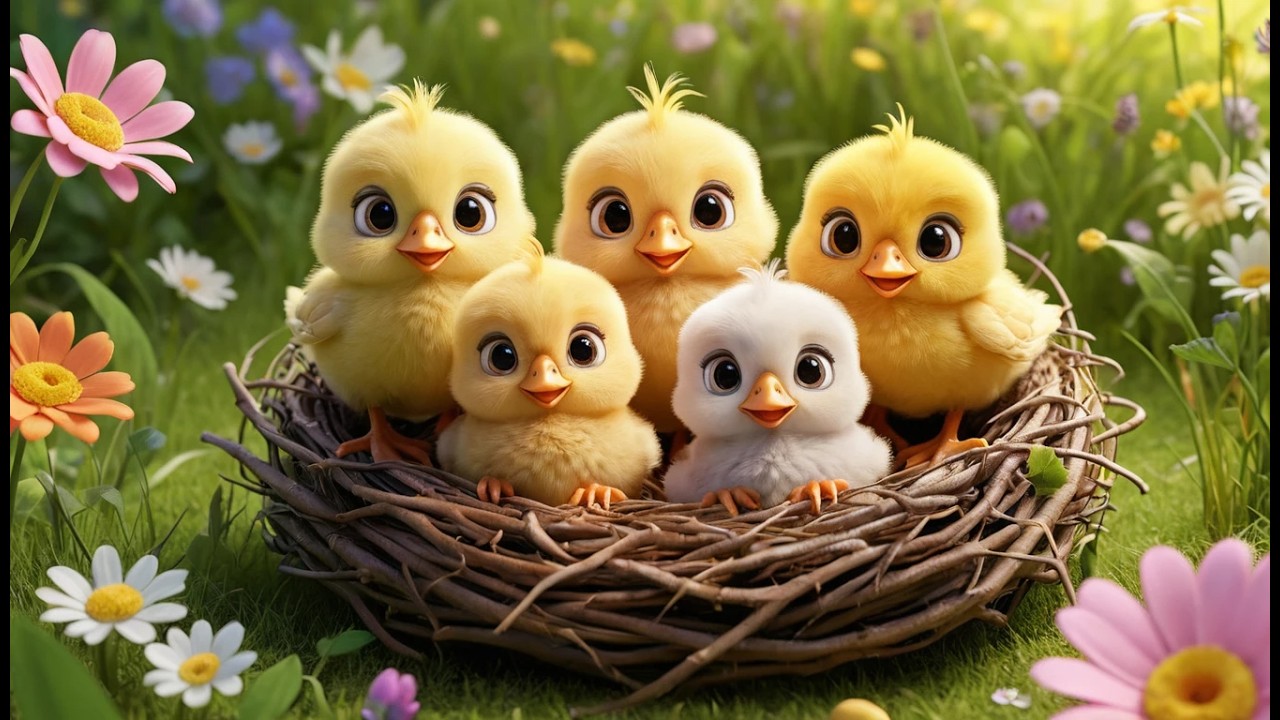 Five Little Chicks in the Nest | Cheerful Bird Song & Counting for Kids AV1