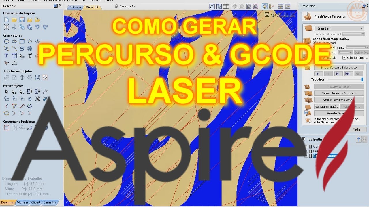 Como Gerar Percursos e Exportar Gcode Laser com Vectric Aspire para Softwares Cam Mach3 e GRBL
