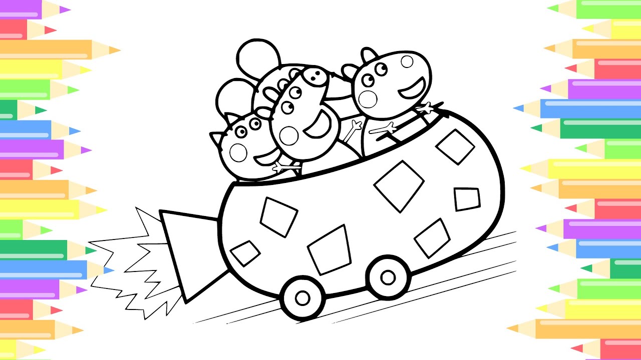 Coloring Peppa Pig and Friends on the Potato Car.| Peppa Pig Coloring Page.| Wheels On The Bus- Song
