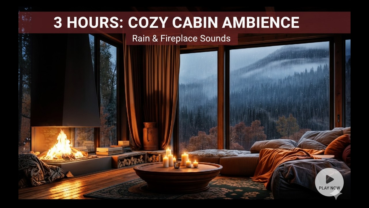 Cozy Cabin Ambience: Rain & Fireplace Sounds for Sleeping (3 Hours)