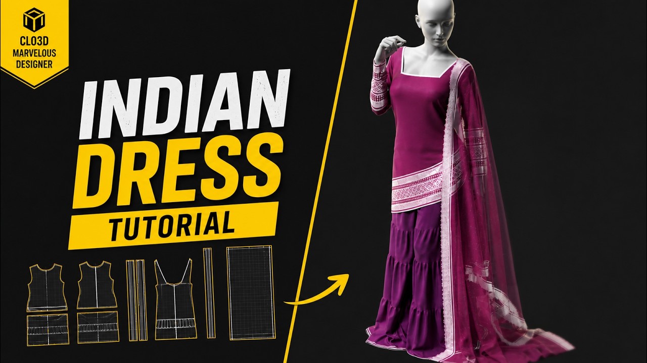 Indian Dress with Dupatta in Marvelous Designer/CLO3D | Full Step-by-Step Tutorial