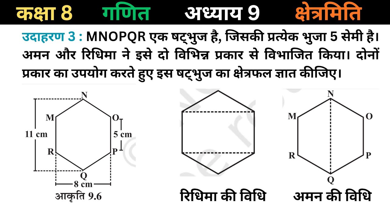 कक्षा 8 गणित: षटभुज का क्षेत्रफल (Area of Hexagon) दो विधियों से | उदाहरण 3 | NCERT