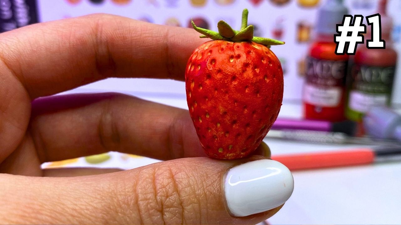 🍓Cómo hacer una fresa con arcilla | Día 1: Reto de los Emojis de Comida con Arcilla Mágica ✨