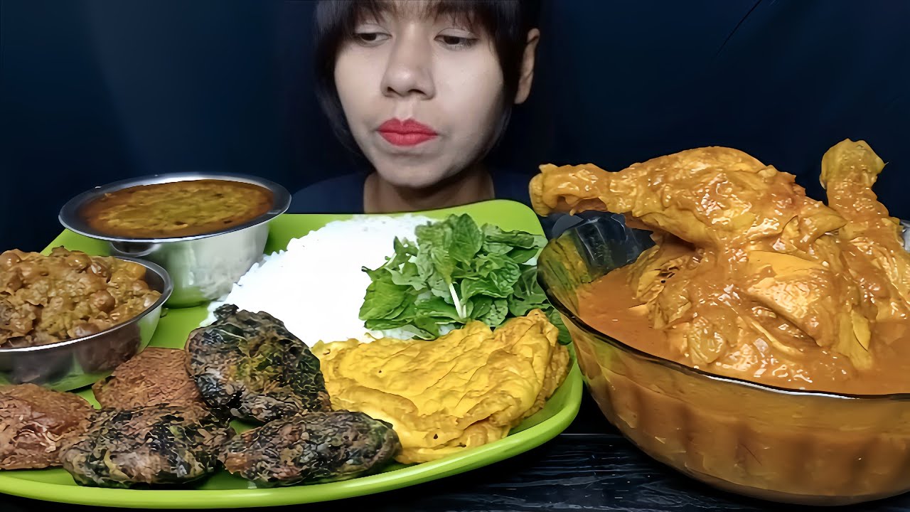 Eating chicken leg piece, dim, shag Bora, dal Chawla eating videos । Dal Chawla eating । ASMR eating
