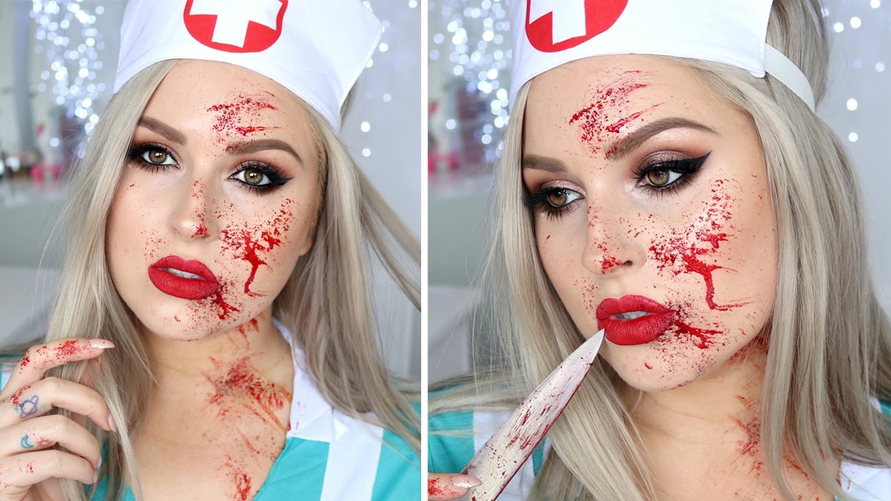 Blood Splatter Tutorial ♡ Sexy Nurse Halloween Makeup Tutorial Costume