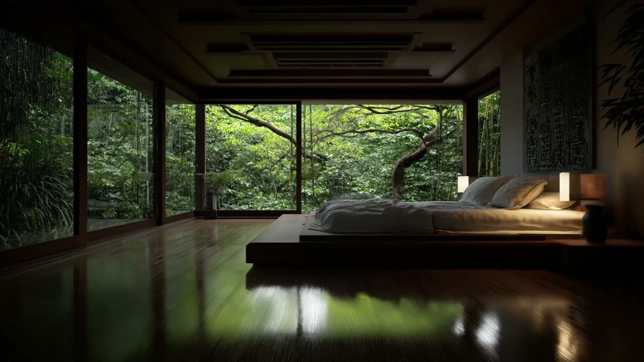Mountain Rainstorm at Night 🌧️ Heavy Rain in Bedroom for Deep Sleep & Calm