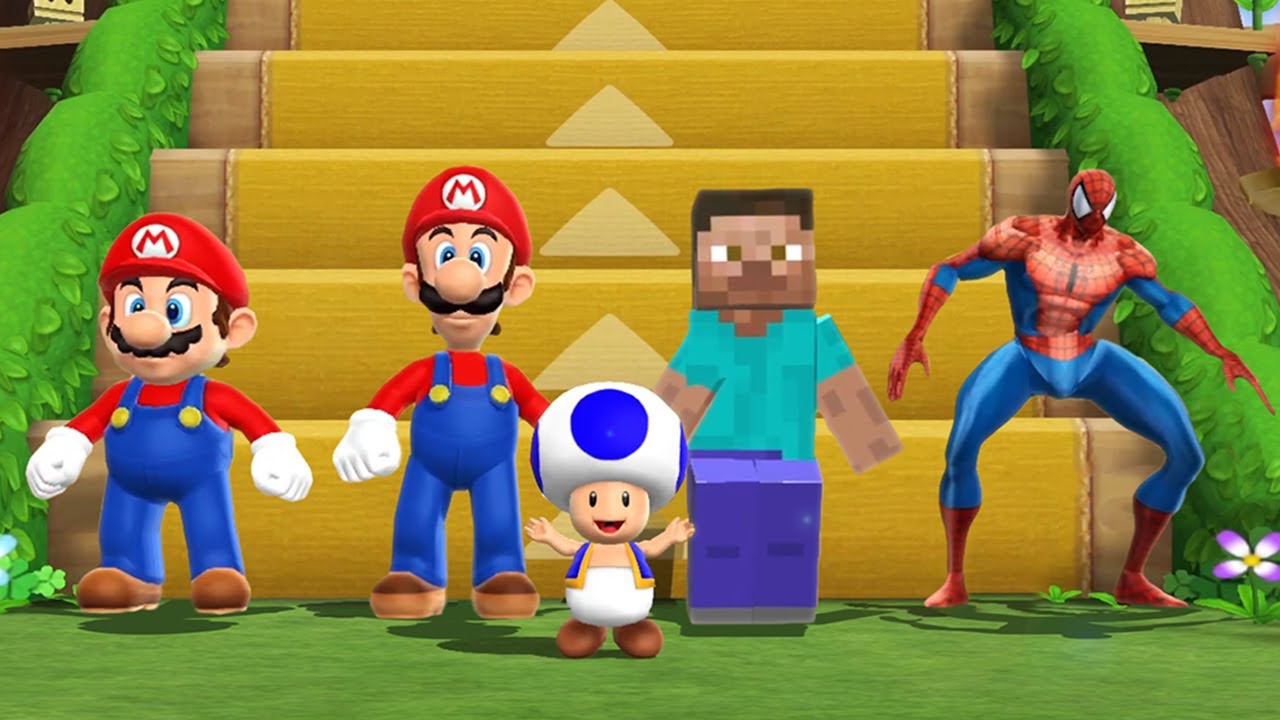 Mario Party 9 Minigames - Luigi Vs Mario Vs Spider Man Vs Steve (Master Difficulty)