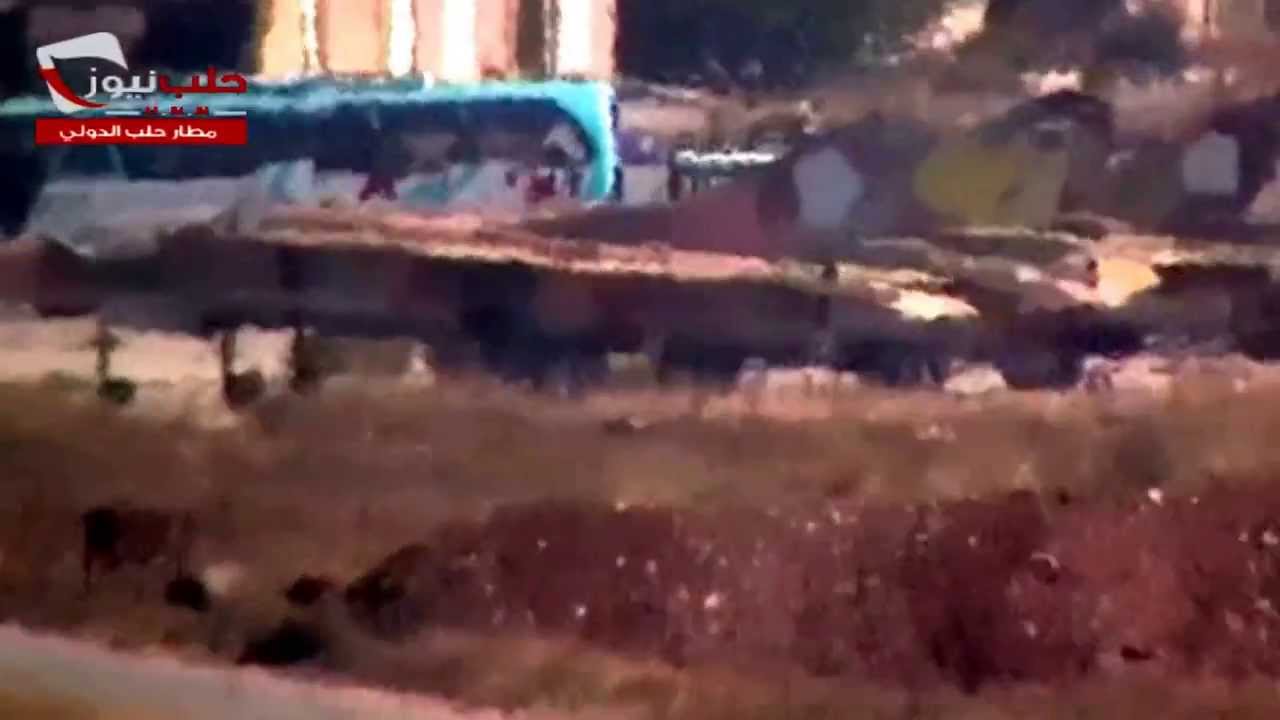 حلب  - مطار النيرب العسكري  :لواء التوحيد - الله اكبر تدمير عدة طائرات  نتيجة استهدافهم بصواريخ غراد