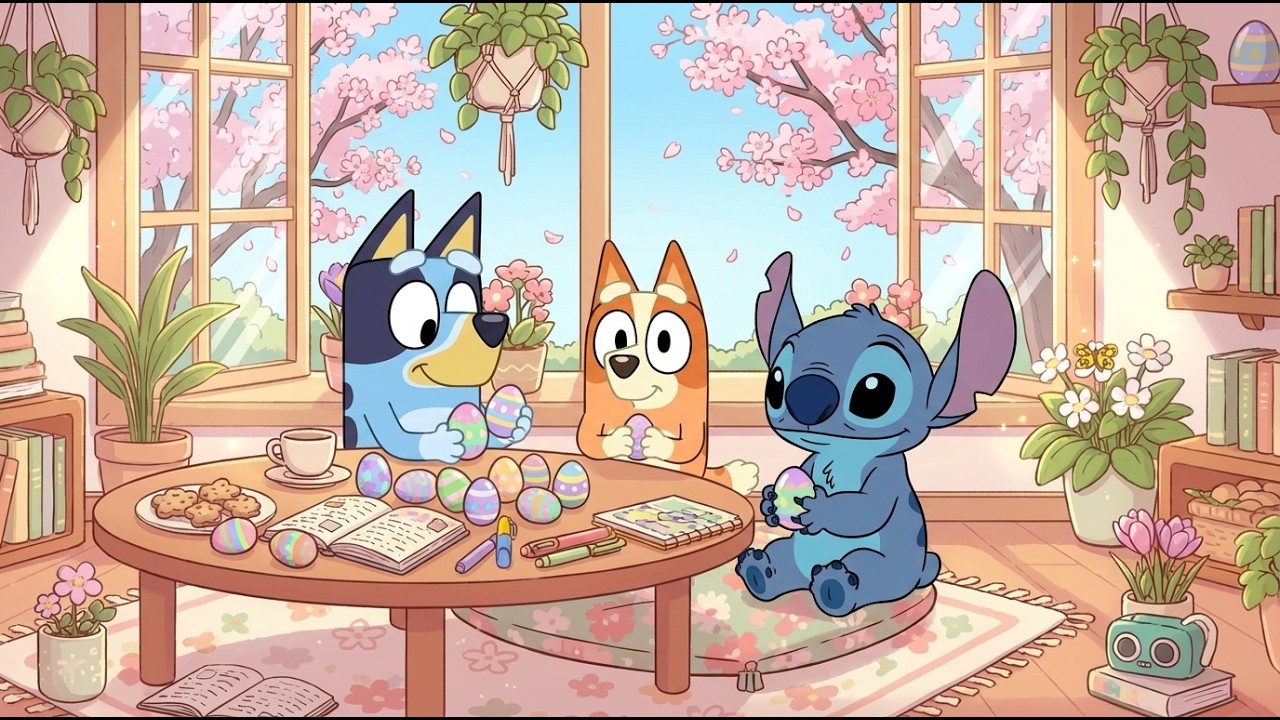 Stitch & Bluey Easter Morning Corner 🌸 Soft Spring Lofi Beats for Study & Work 🐣 Cozy Window Vibes