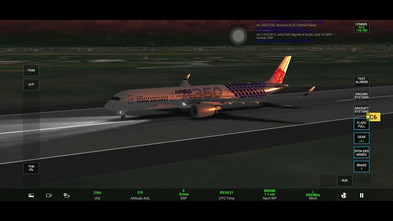 Real flight simulator (RFS) China Airlines A350-900 Cockpit Landing