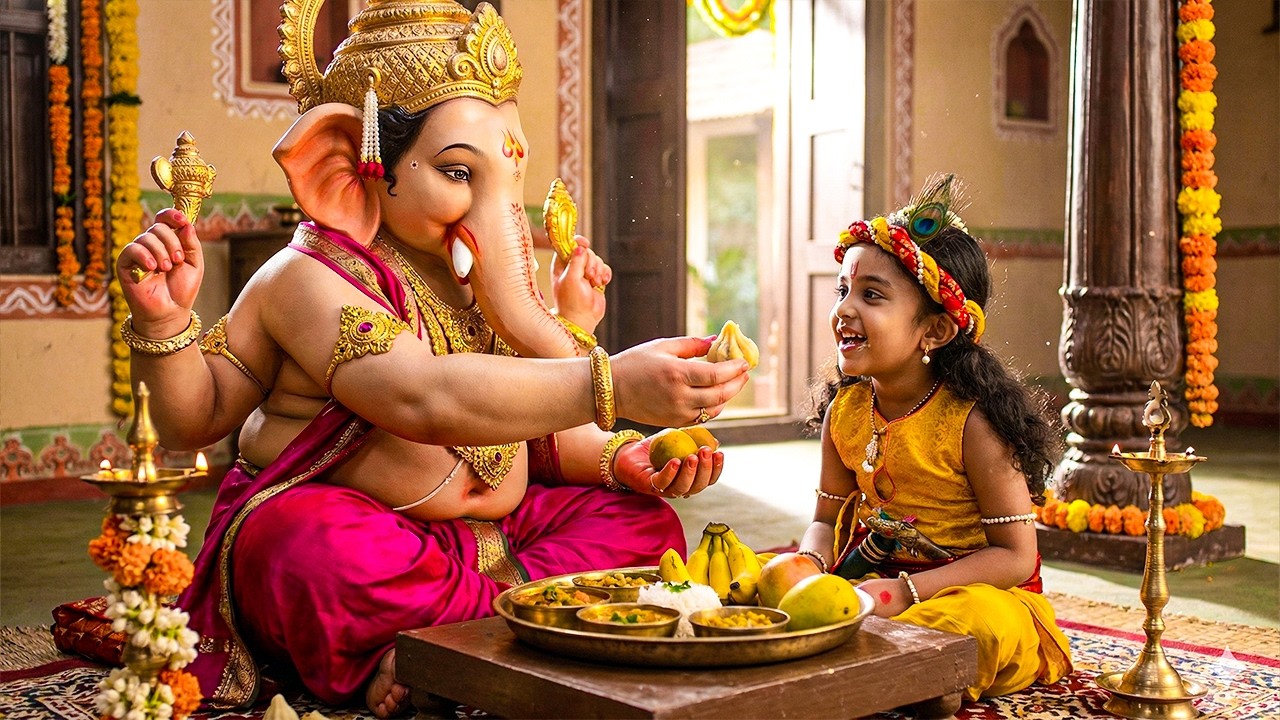 गणेश जी ने बाल कान्हा को अपने हाथों से मोदक खिलाए | यशोमती मईया के नंदलाला | Shree Krishan