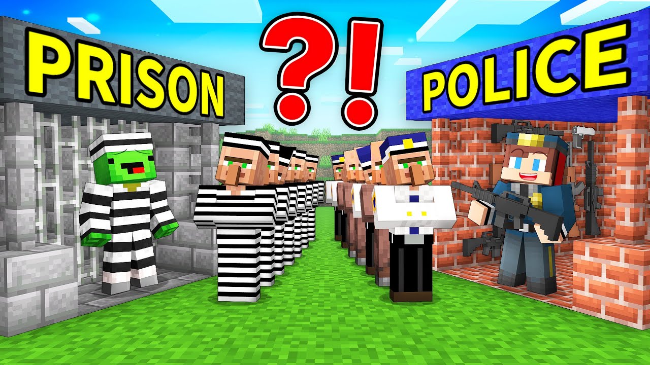 JJ's POLICE vs Mikey's PRISON Base Battle in Minecraft - Maizen