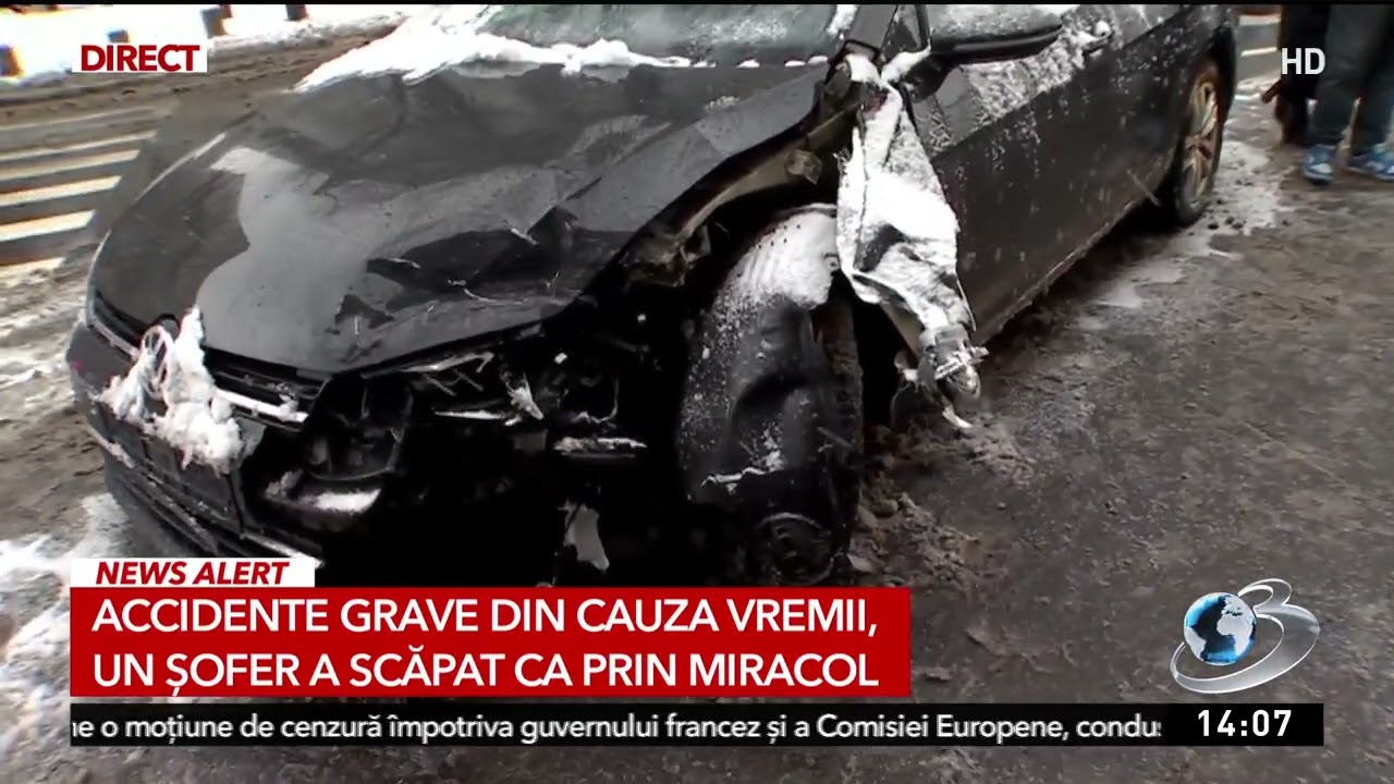 Accidente grave din cauza vremii, un șofer a scăpat ca prin miracol