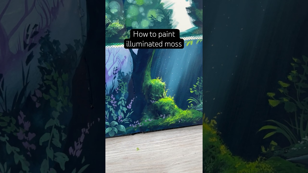 How to paint illuminated moss ✨ #gouache #painting