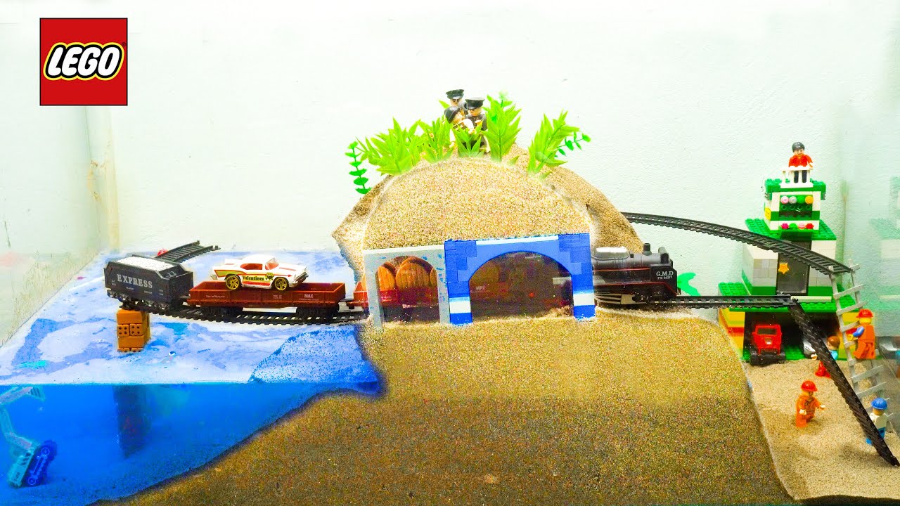 Lego Dam Breach Experiment - Collapse Of Train Bridge And Tunnel Through Biggest Dam