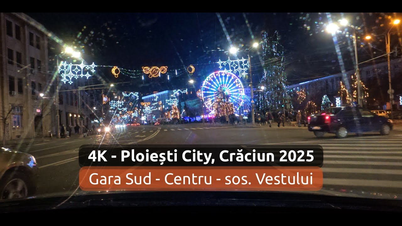 4K, Ploiești City 🎄 A doua zi de Crăciun 2025 | Lumini, atmosferă și orașul noaptea, Gara Sud-Centru