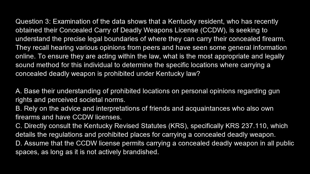 Kentucky  Concealed Carry of Deadly Weapons License  CCDW  Exam  Optional  Free Practice Test And An
