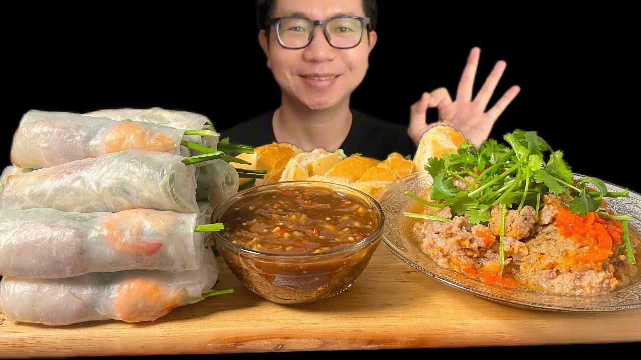 ASMR MUKBANG/Eat shrimp and meat salad rolls