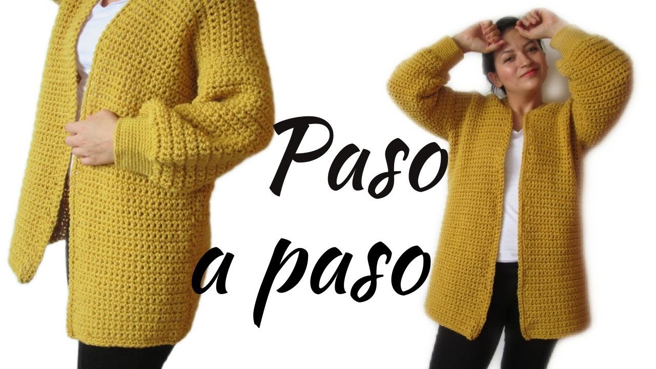 😍 Cómo tejer SACO MOSTAZA / CARDIGAN con lana gruesa a Crochet - Paso a Paso SENCILLO