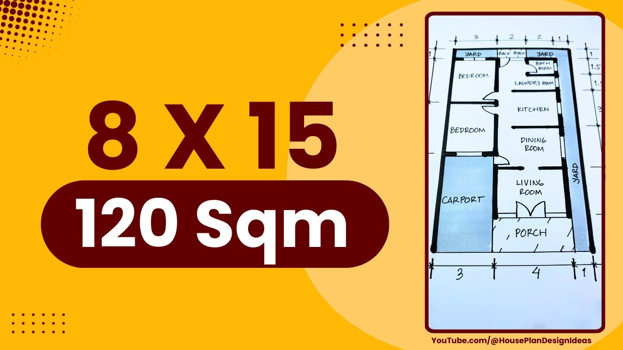 План дома 8x15 метров площадью 120 квадратных метров 2 спальни