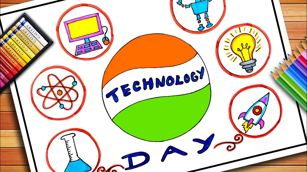National Technology Day Poster Drawing | Digitalisation in daily life Poster | Digital India Drawing