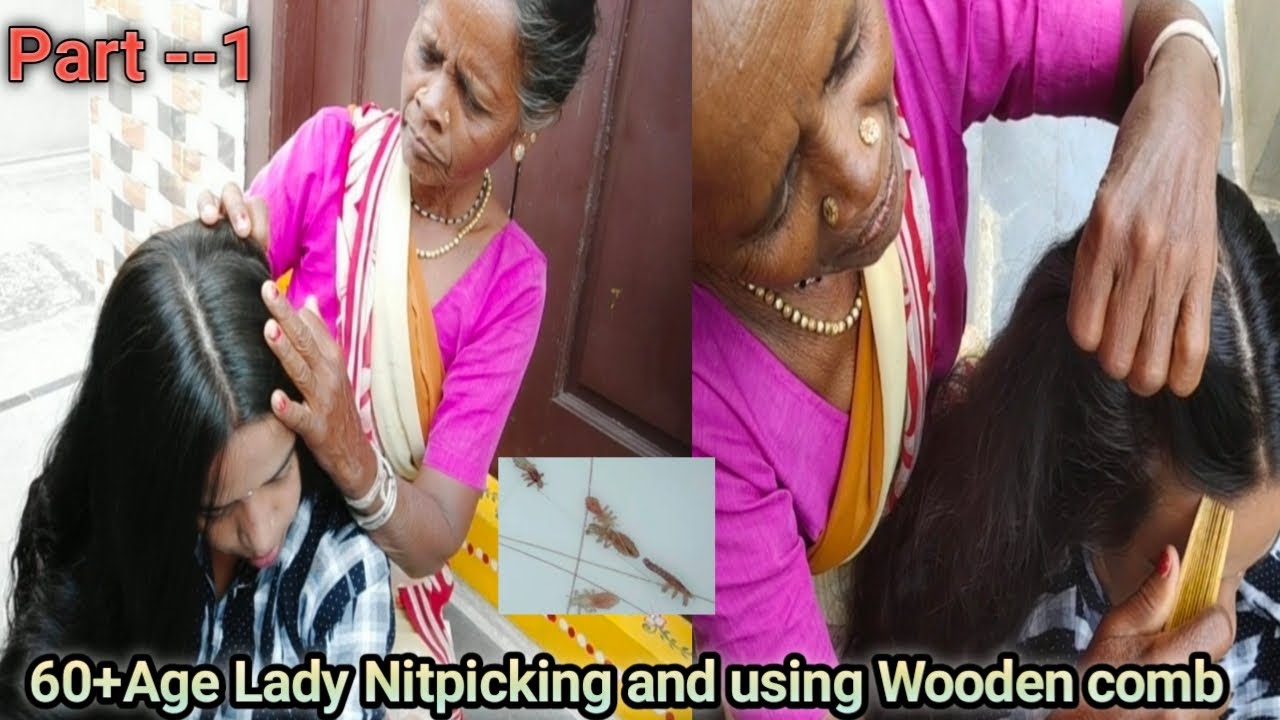 Village Lady Nitpicking/LicePicking Using Wooden comb || Nitpicking || Lice combing To my Longhair