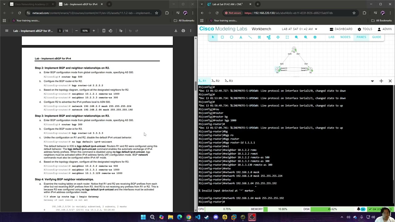 Modul 11 : 11.1.2 Lab - Implement eBGP for IPv4