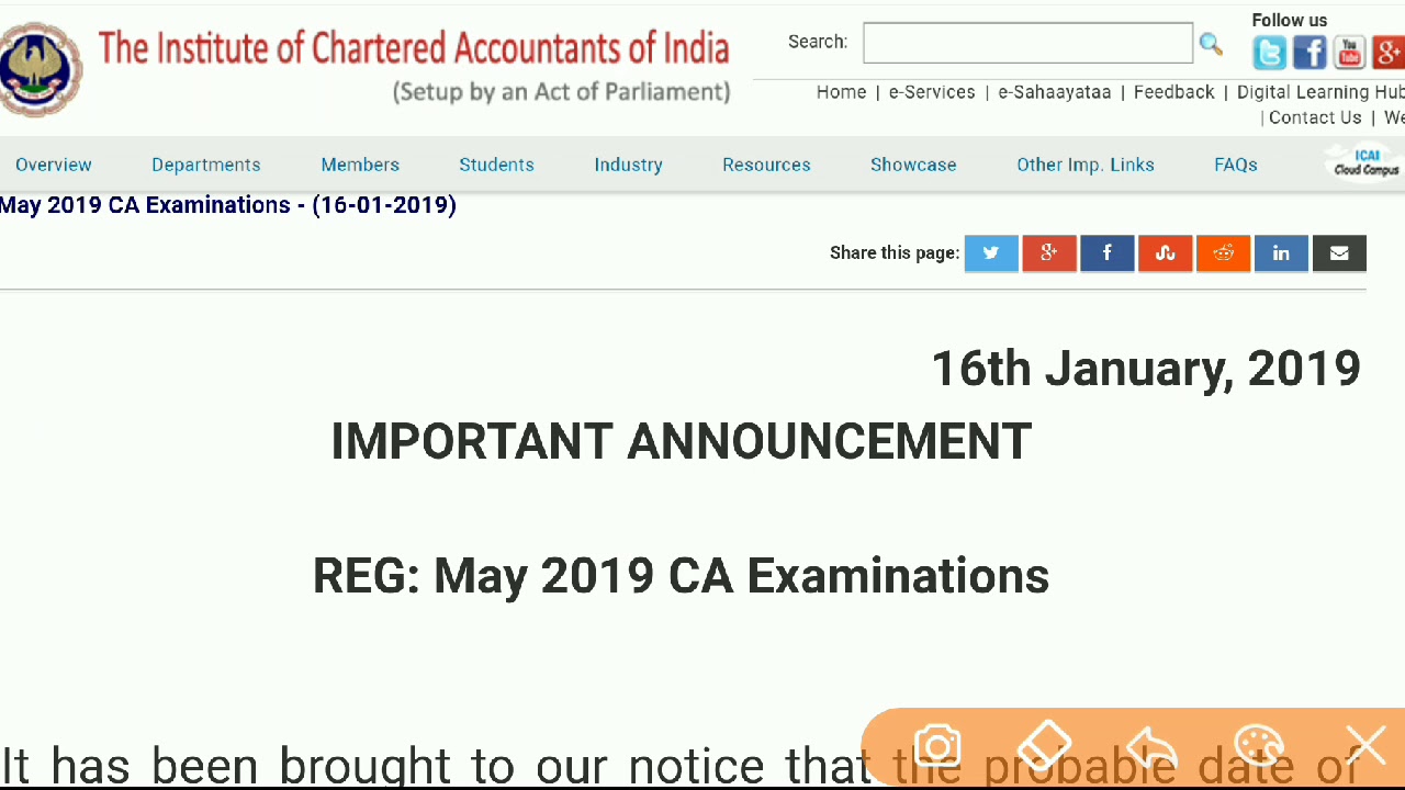 ICAI Announcement l Time Table for May,2019 Examination Rumours