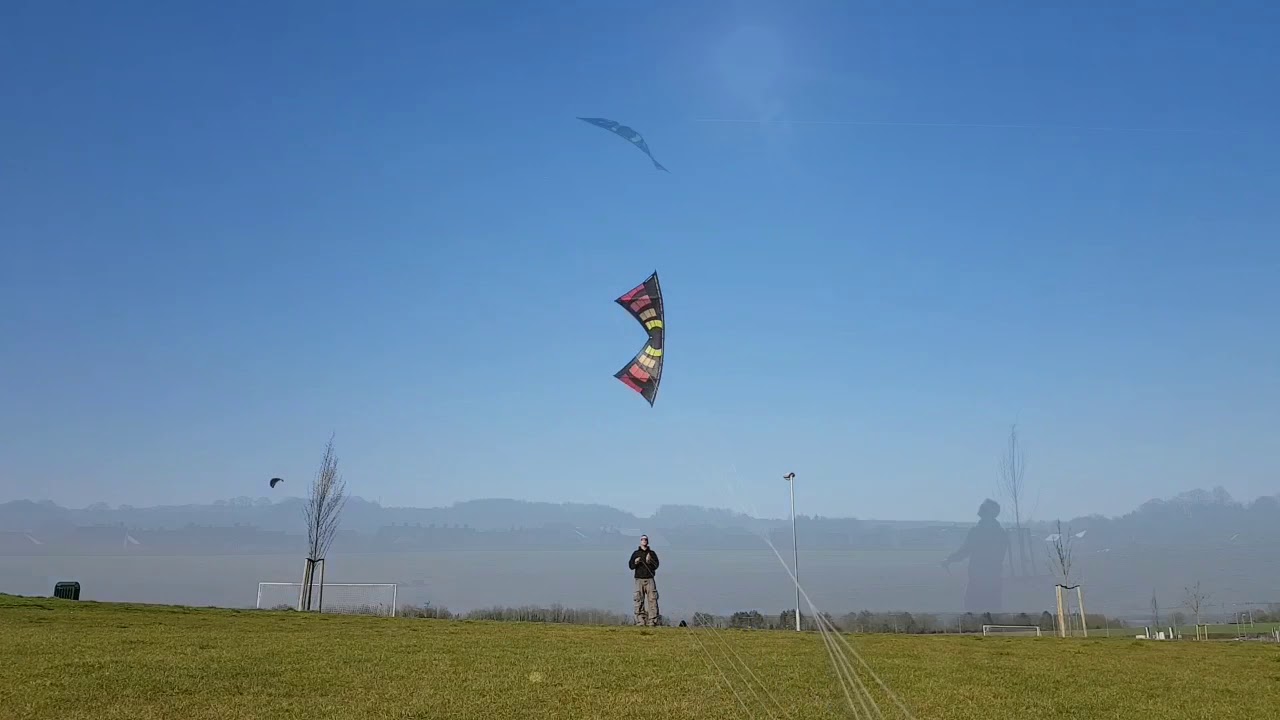 Dog Day, flying a four line sports kite through a dog stake.