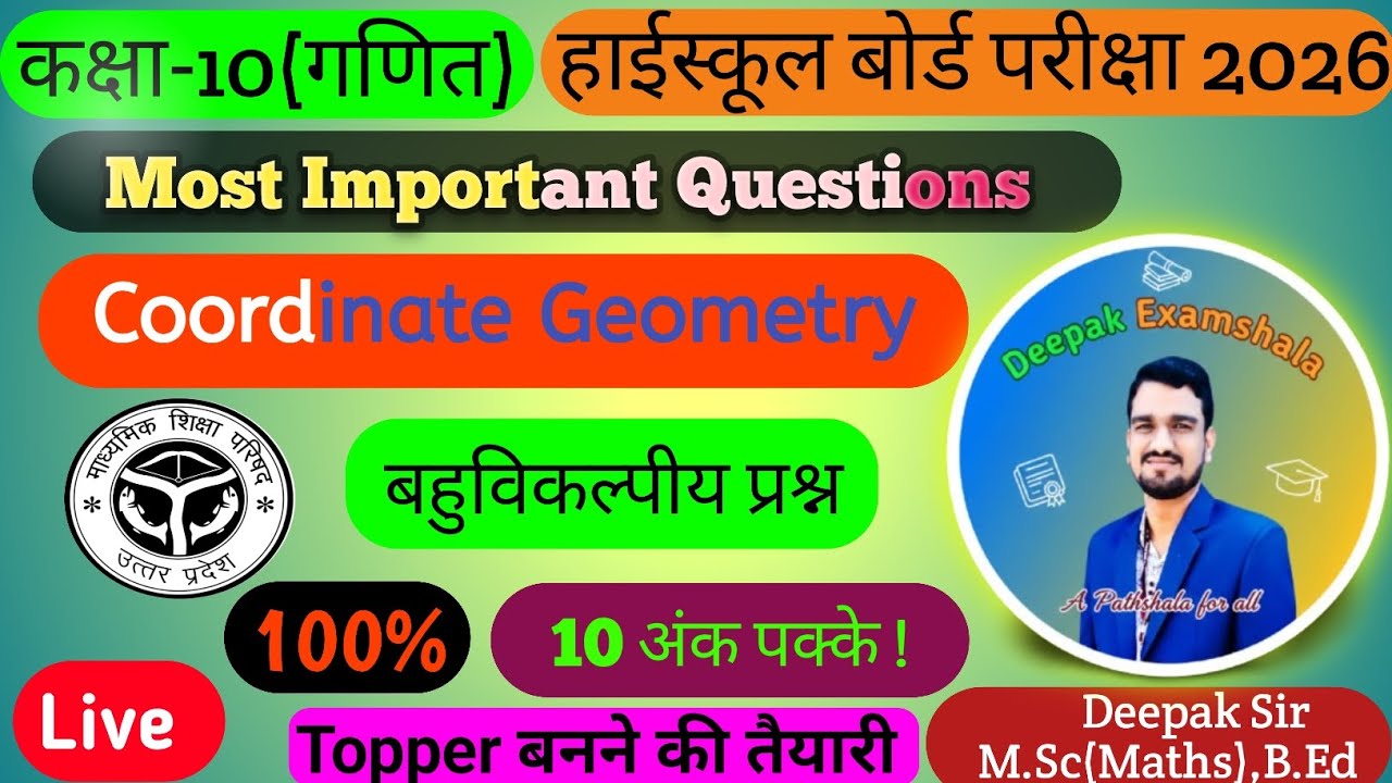 Coordinate Geometry | MCQ Part-2 |Class10th | Maths | Most Important Questions | By:- Deepak Sir 
