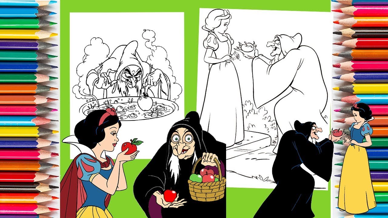 Coloring Disney Princess Snow White and Old  Hag Evil Queen Coloring Pages