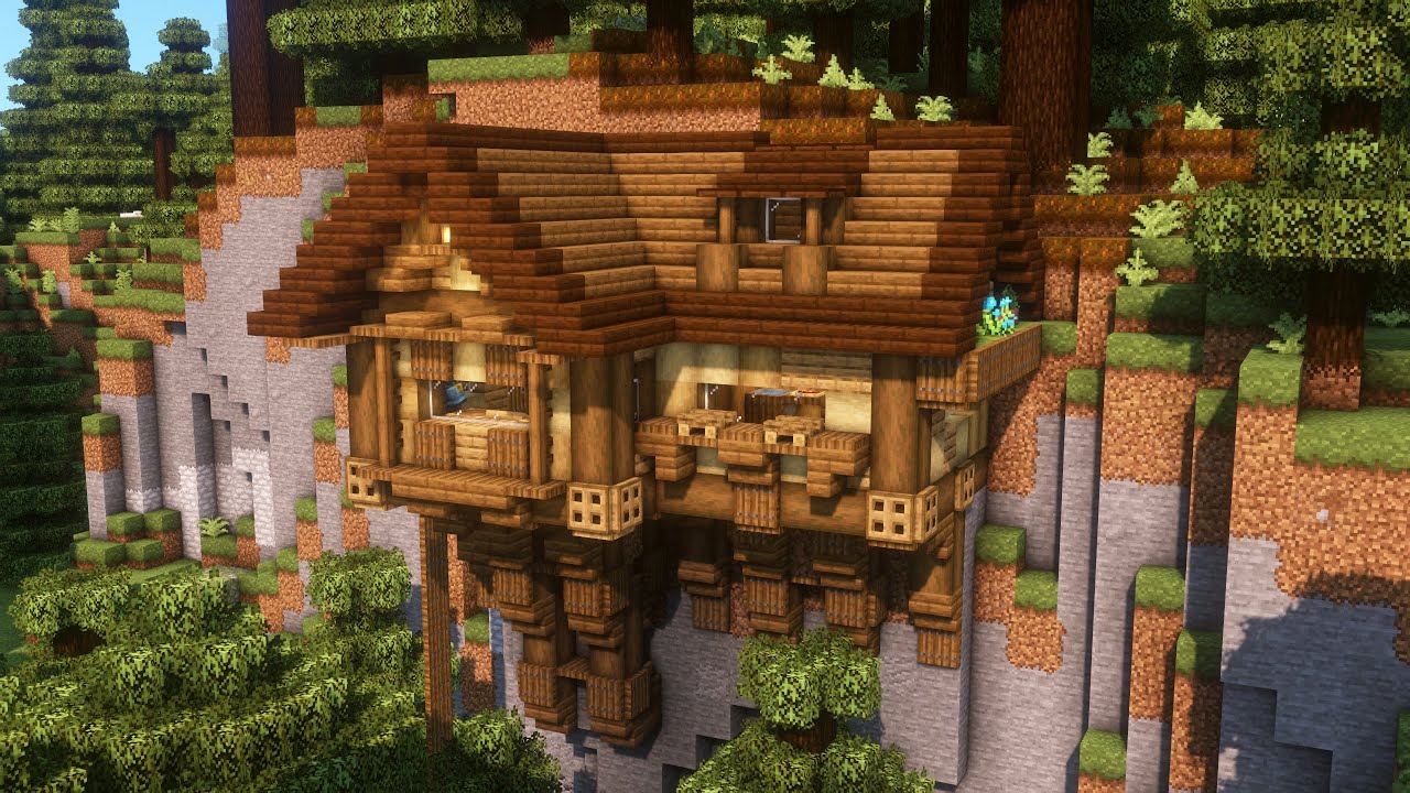 Minecraft | How to Build a Wooden Cliffside House Tutorial