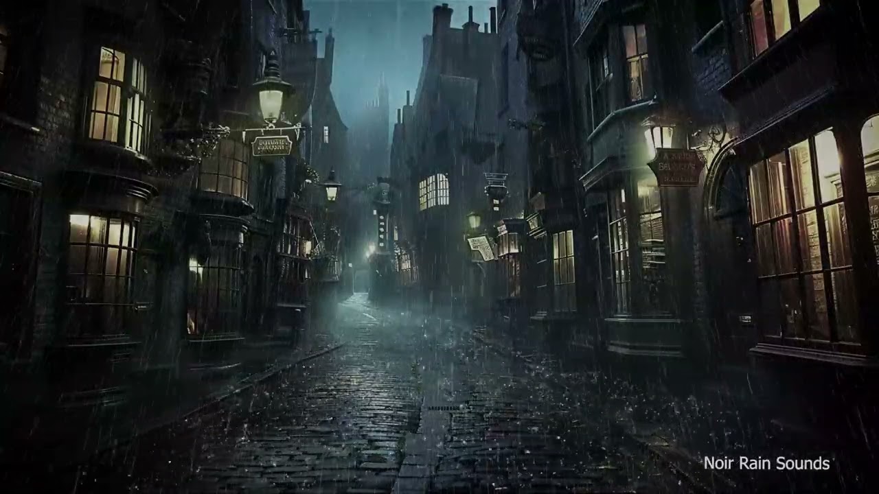 Rainy Night in Diagon Alley | Thunderstorm Ambience in a Magical Fantasy Street