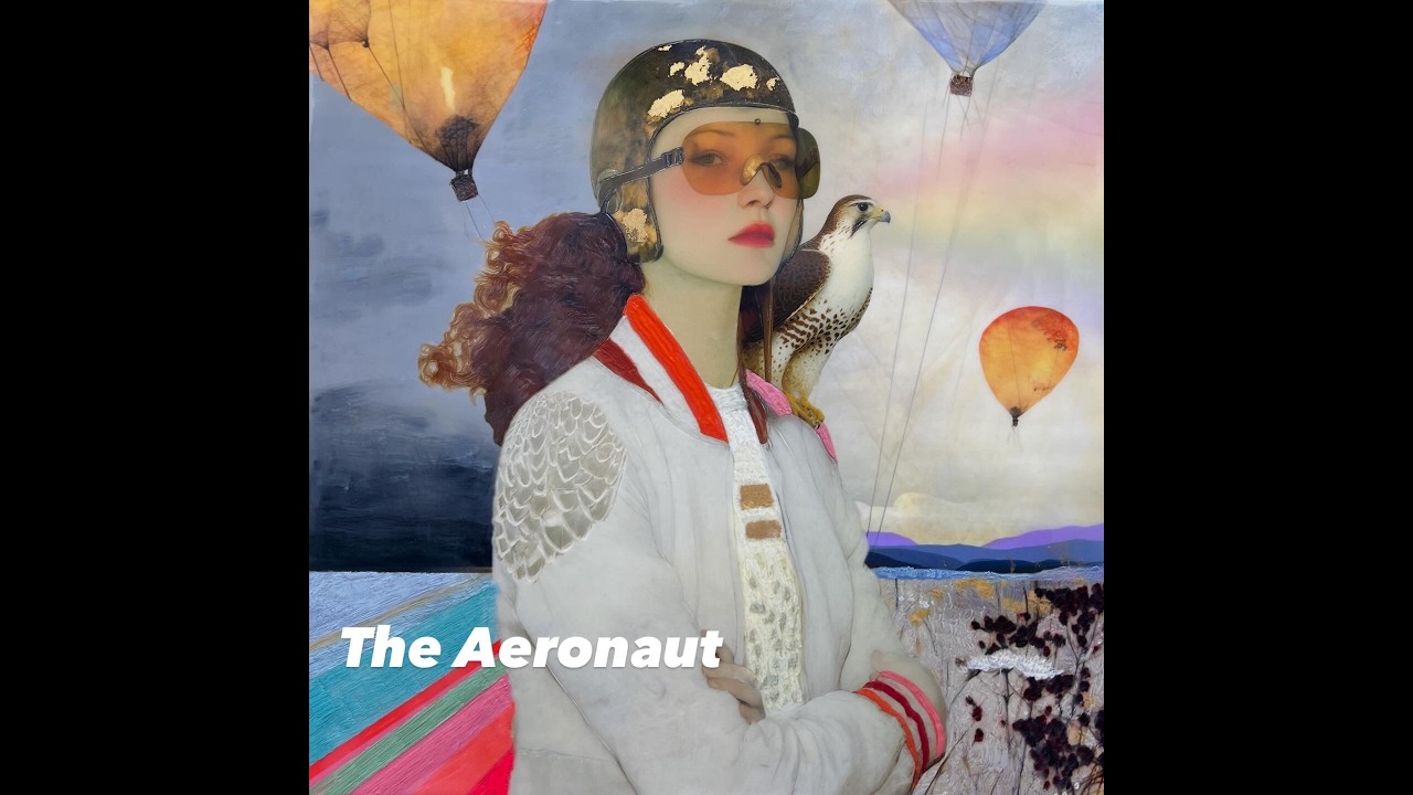 The Aeronaut Encaustic and Collage Painting by Somnmigratory Studio Artist, Dominique Gustin