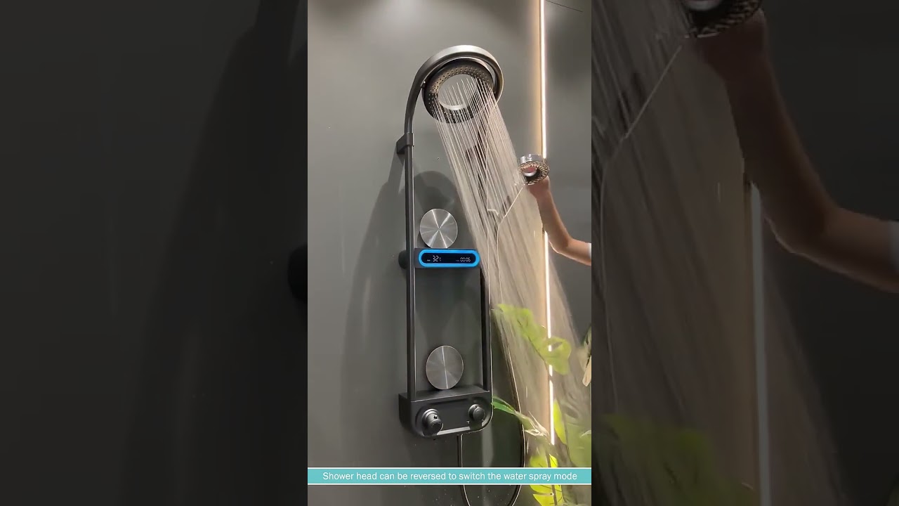 RUVEL Shower Panel - Spiral with Hydropowered LED Light, Digital Display & 3 Water Functions
