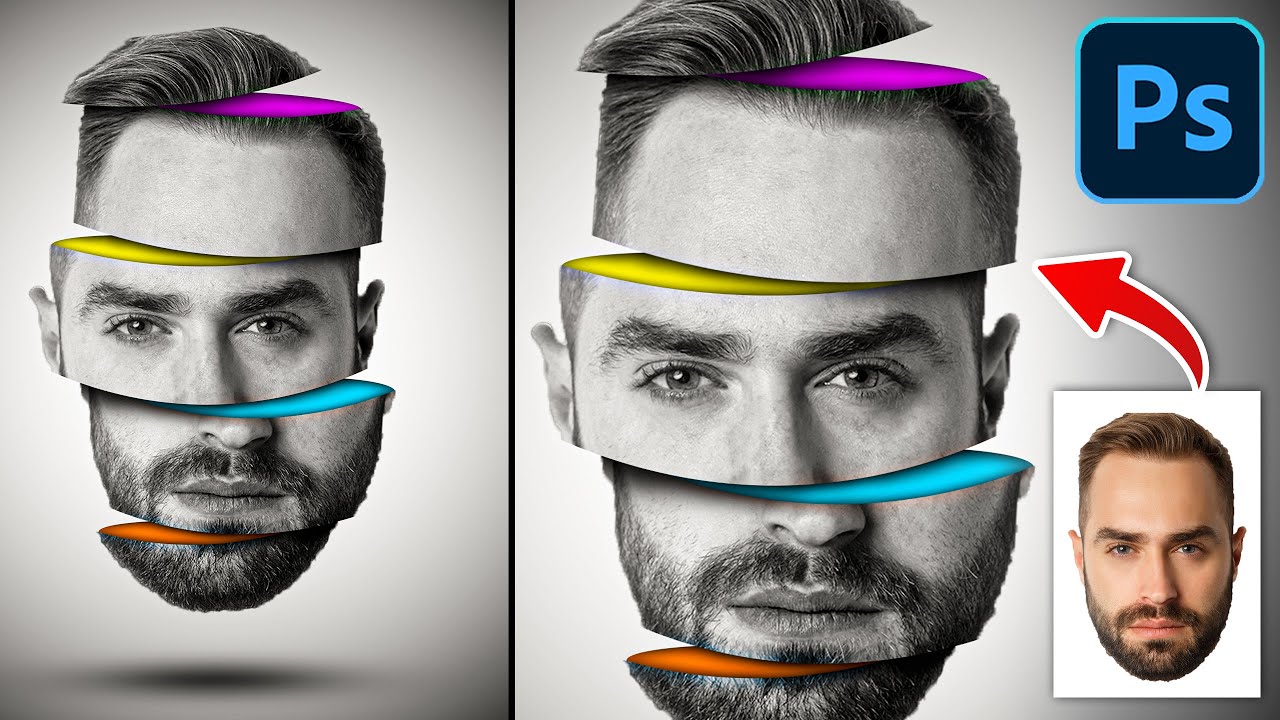 Урок по созданию эффекта «разрезанного лица» в Photoshop | Манипуляция с «разрезанным лицом» | Пр...