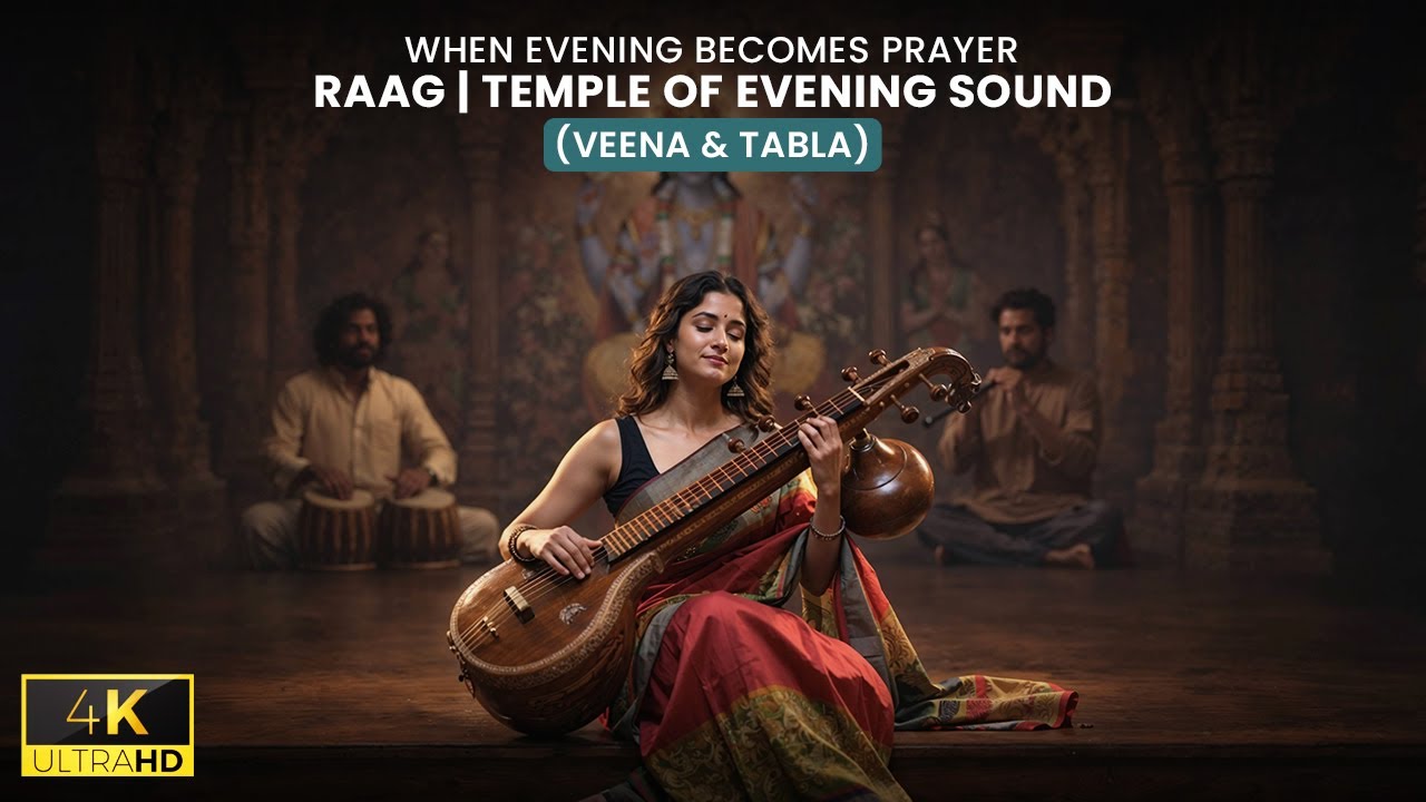 Sacred Evening Raagas | Temple Bhakti Soundscape | Veena, Bansuri & Silent Time
