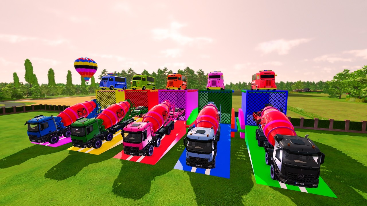 Garage with Colors 🚛✨ | ALL COLOR MIXER TRUCKS Loaded on DOUBLE TRAILER TRUCK