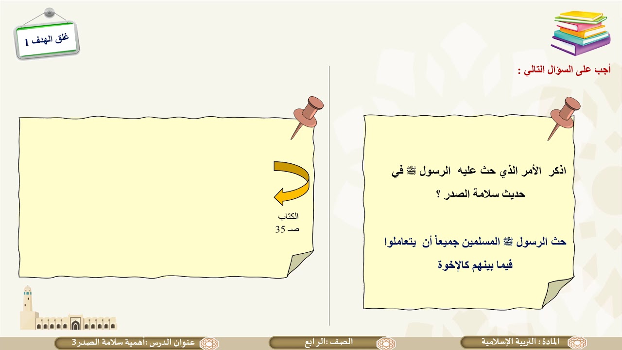 الصف الرابع   التربية الإسلامية   أهمية سلامة الصدر شرح وحفظ ج3
