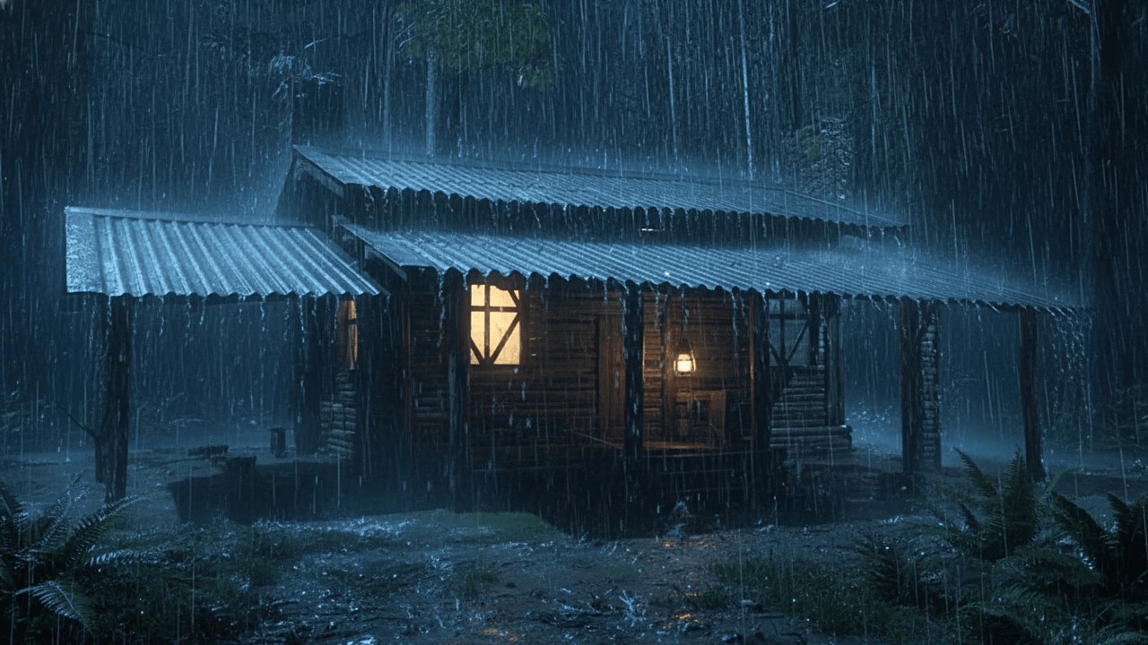 Rain on a Metal Roof with Thunder | Black Screen White Noise for Deep Sleep 🌧️ #1