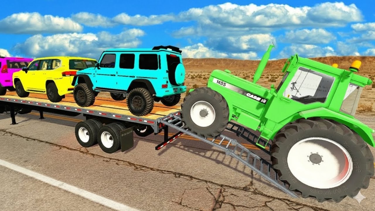 Flatbed Truck Mcqueen | Transportation with Truck - Pothole vs Car #12 - BeamNG.Drive