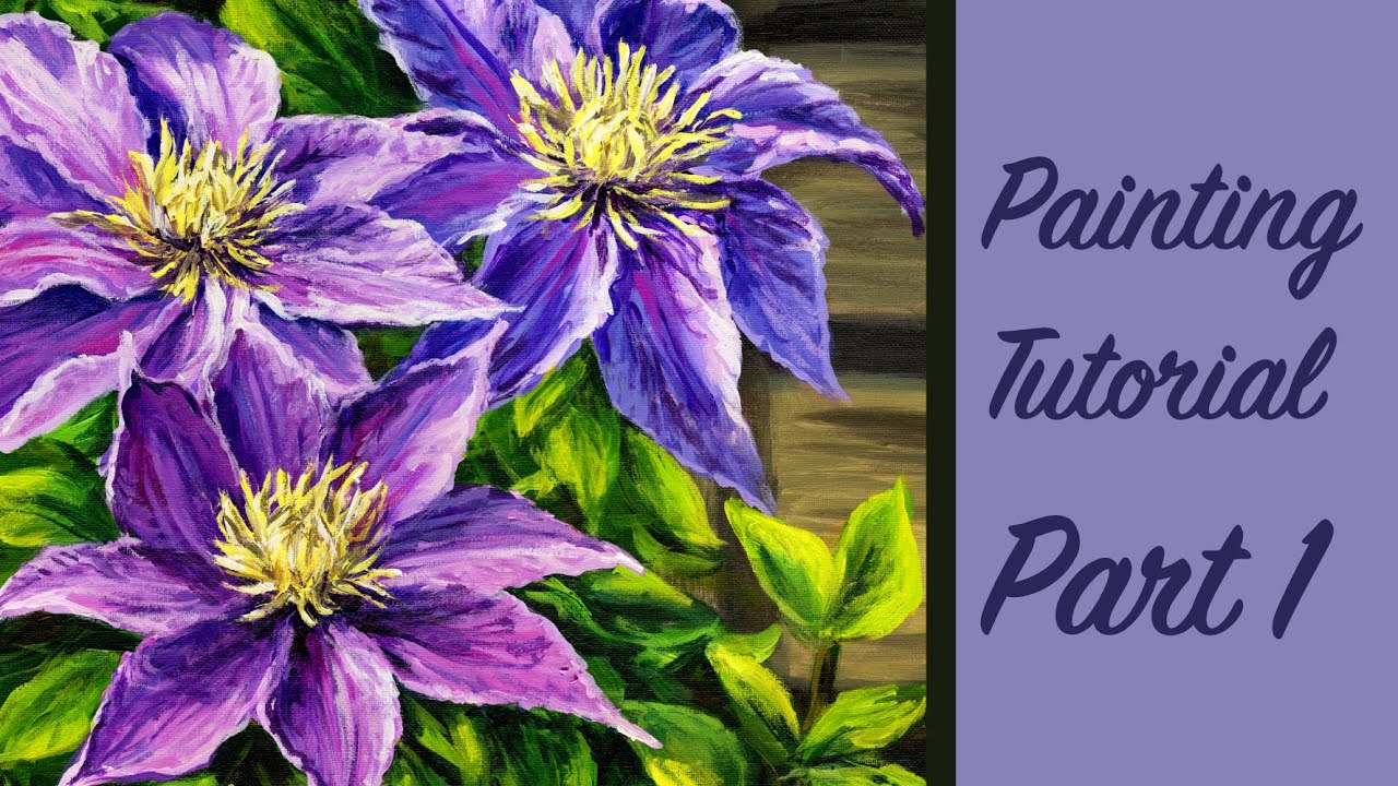 Purple Clematis Painting Tutorial using Acrylic Paint, Part 1 of 2 #growinggardenartchallenge