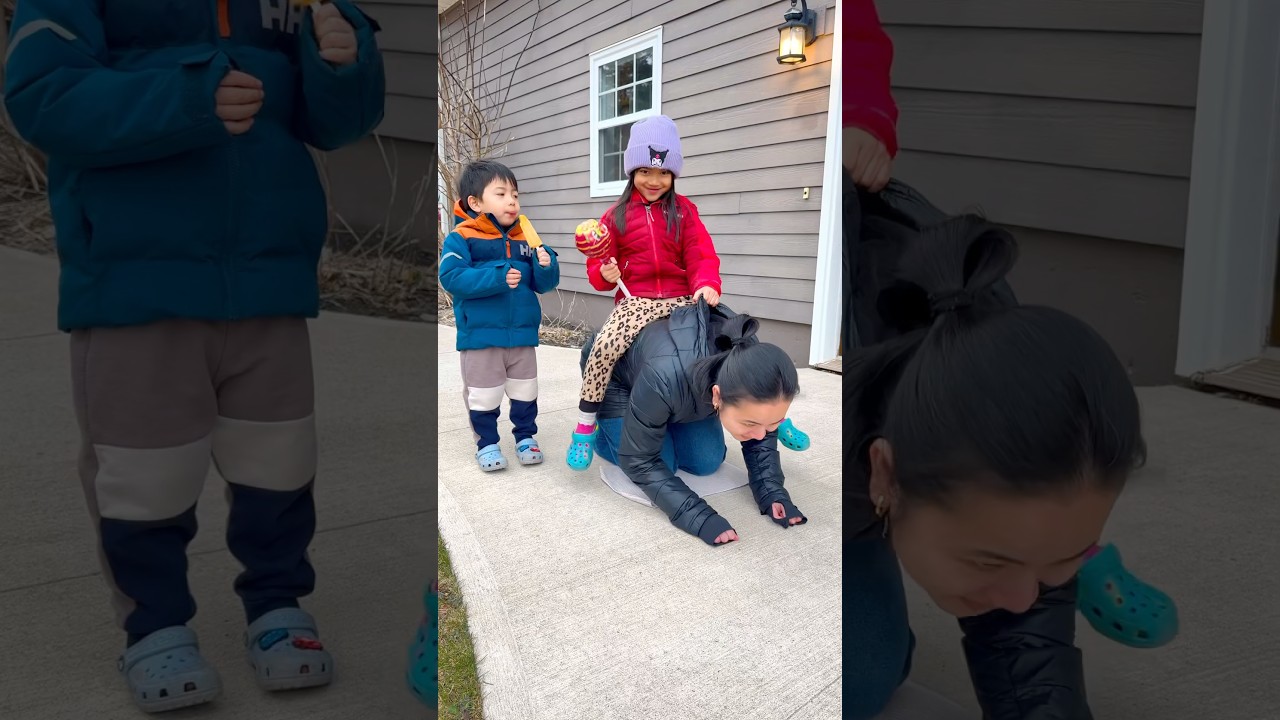 Mom will do everything to make kids happy 👧🏻❤️👶🏻