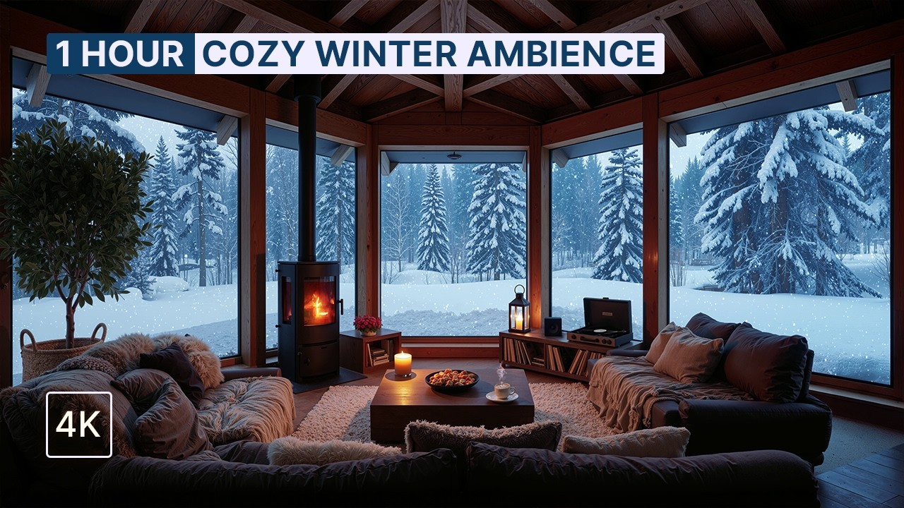 ❄️ Snowy Forest Chalet - Smooth Jazz for Relaxation & Study | 1 Hour Cozy Winter Ambience