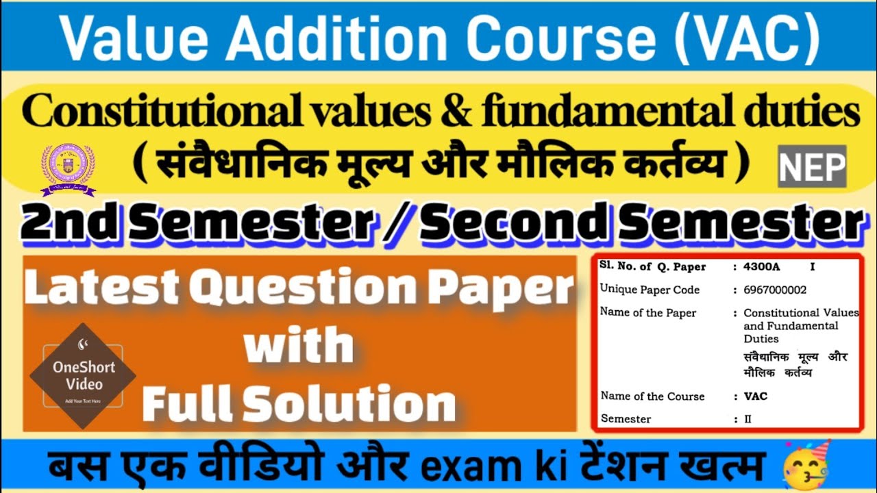 Constitutional values and fundamental duties vac 2nd semester question paper with solutions du sol